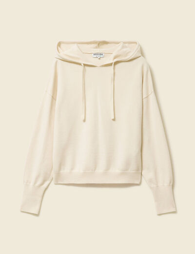 Sweat &agrave; capuche manches longues creme femme