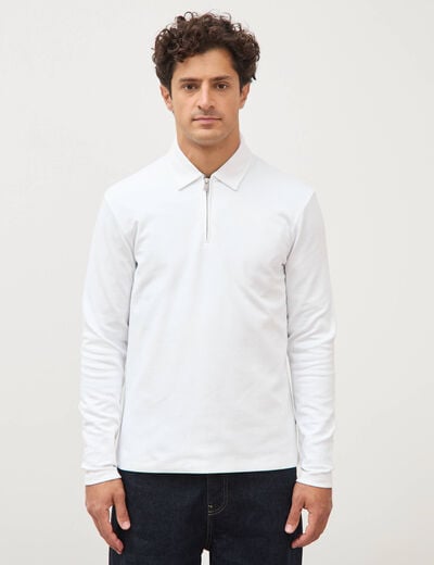 Polo droit manches longues blanc homme