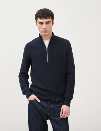 Pull col camionneur bleu marine homme