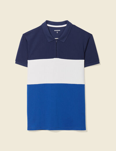 Polo manches courtes zippé bleu marine homme