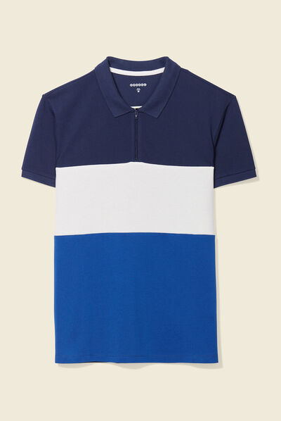 Polo manches courtes zippé bleu marine homme