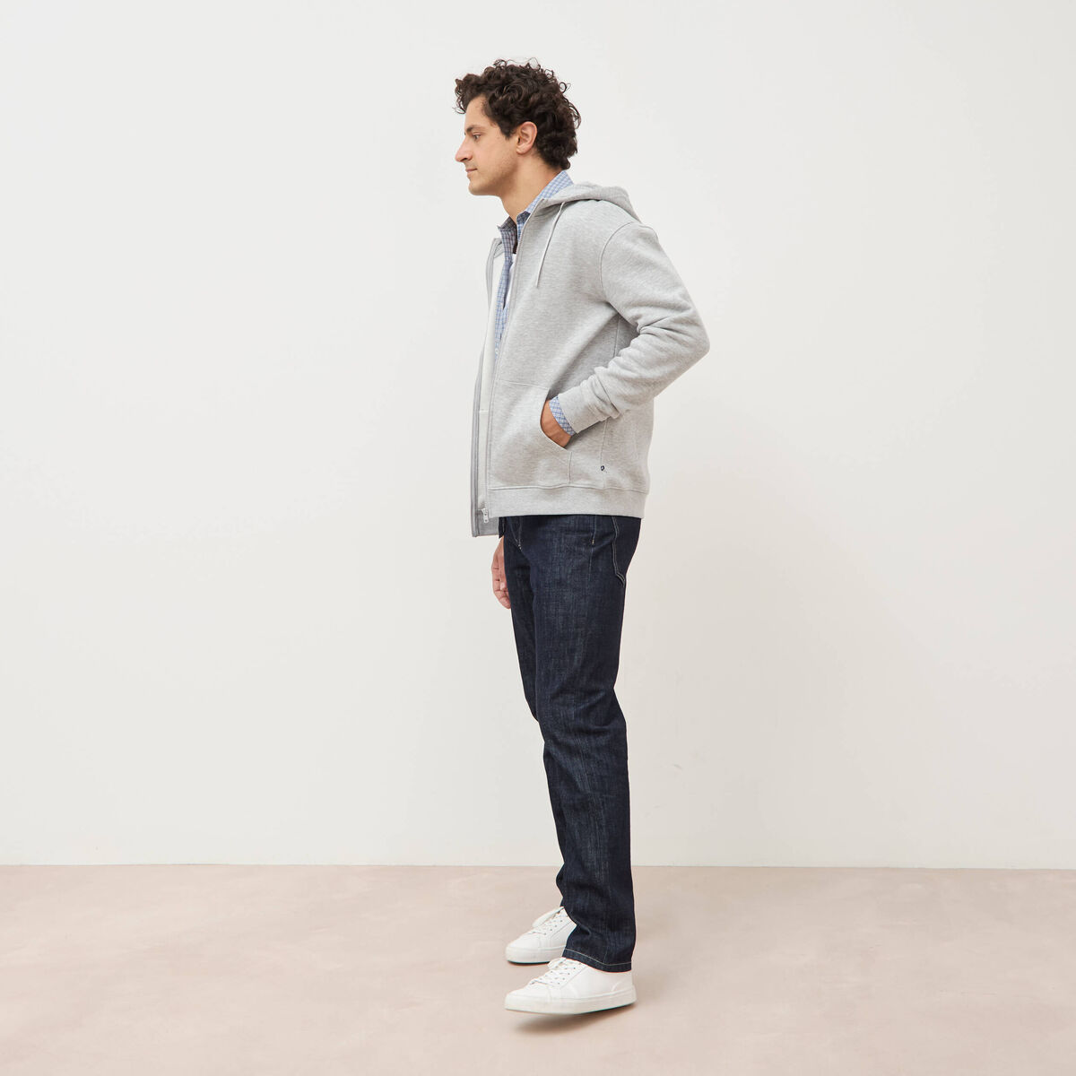 Sweat &agrave; capuche manches longues gris clair homme