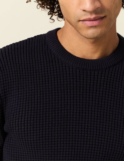 Pull manches longues col rond bleu fonc&eacute; homme