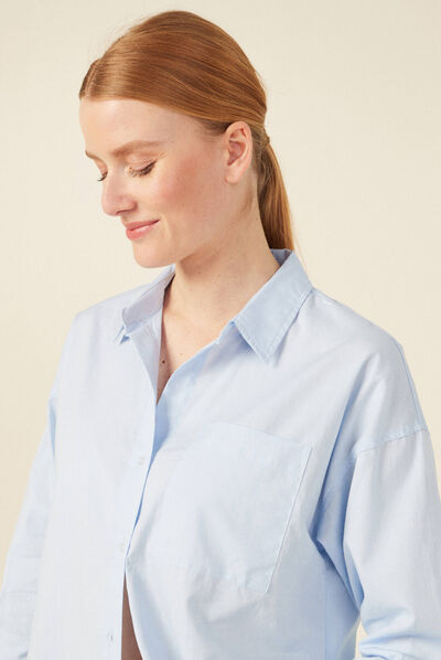 Chemise manches longues bleu ciel femme