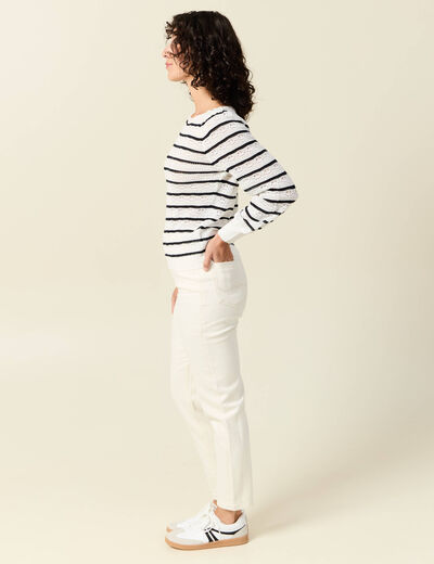 Pull manches longues ajouré ecru femme