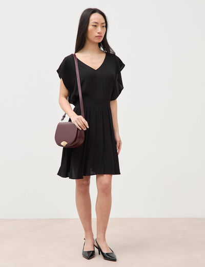 Robe col v manches courtes noir femme