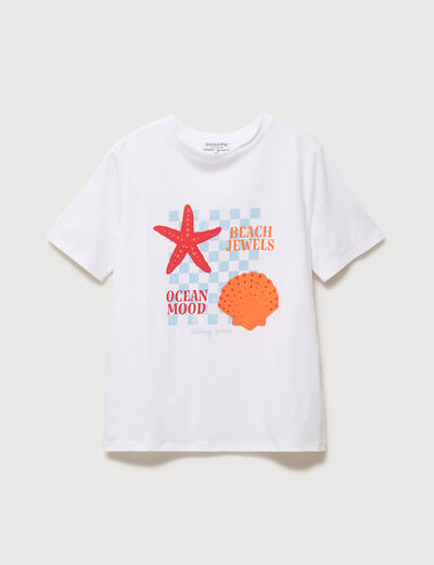 T-shirt droit col rond manches courtes blanc femme