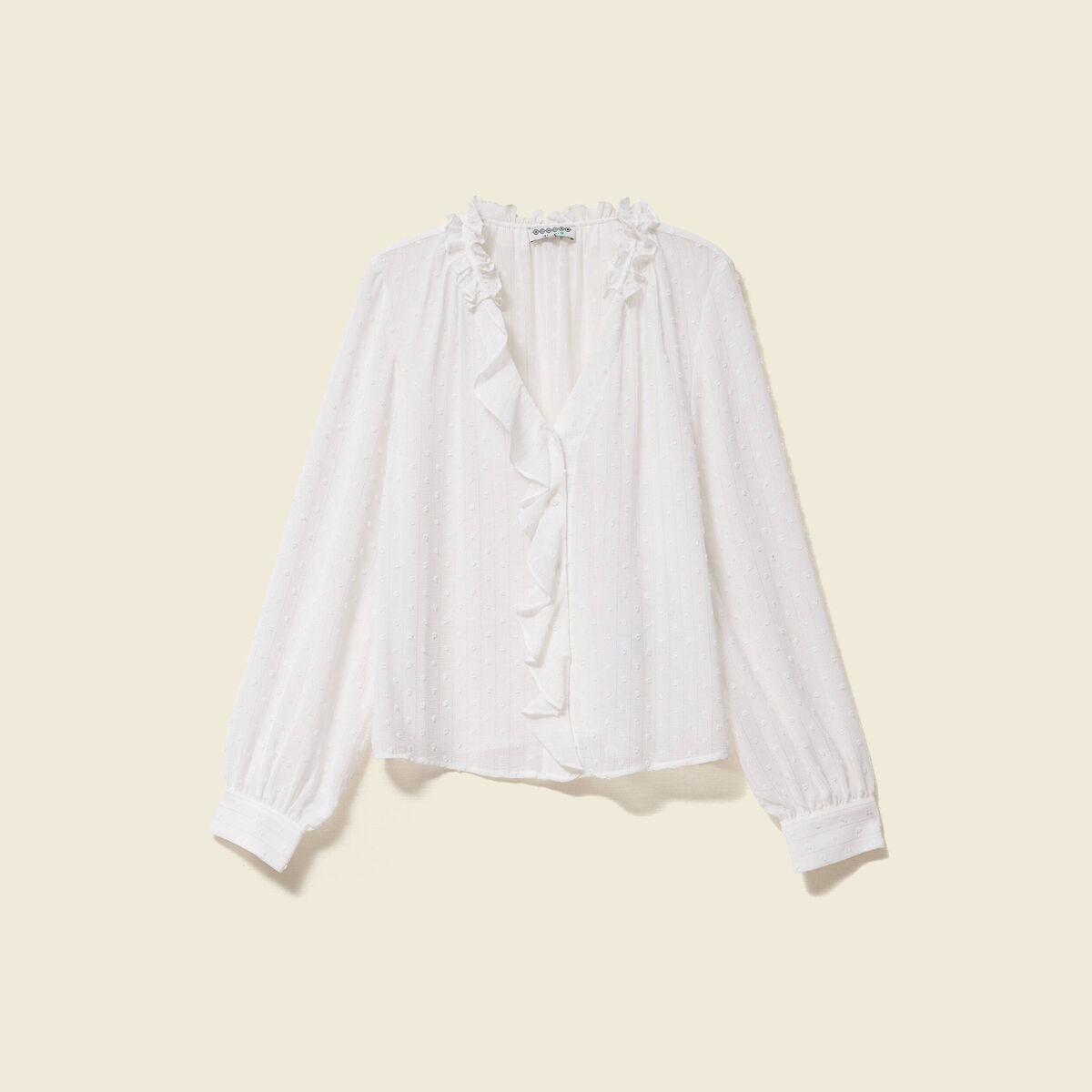 Blouse manches longues col tunisien blanc femme