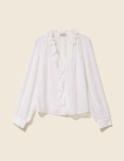 Blouse manches longues col tunisien blanc femme