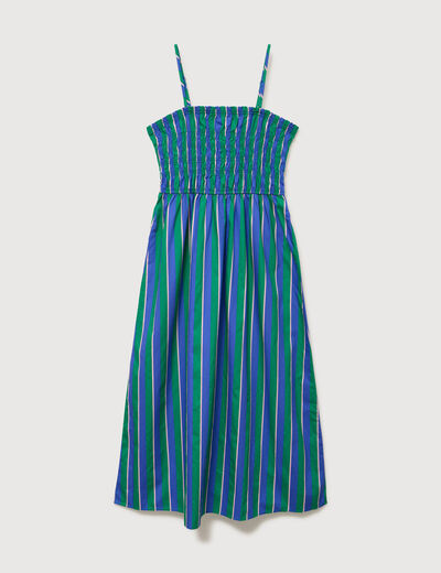Robe bretelles col carr&eacute; en coton bleu femme