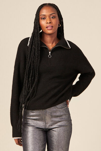 Pull manches longues noir femme