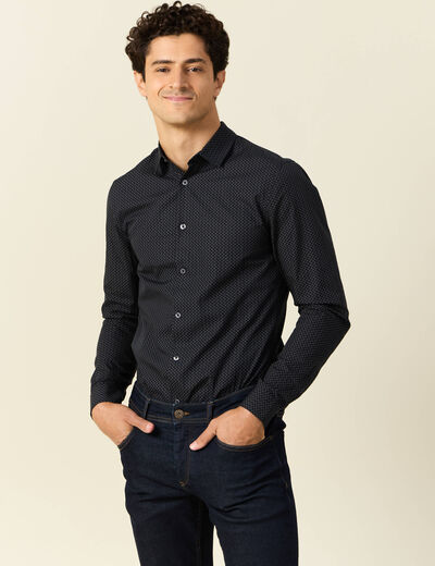 Chemise cintr&eacute;e en coton manches longues noir homme