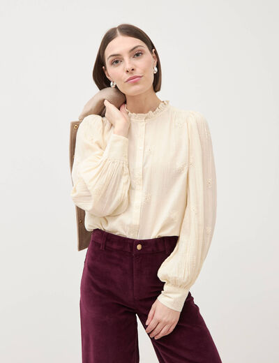 Chemise manches longues en coton creme femme