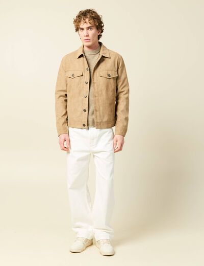 Blouson droit court col classique marron homme