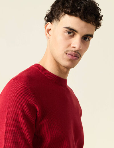 Pull fin col rond manches longues rouge fonc&eacute; homme