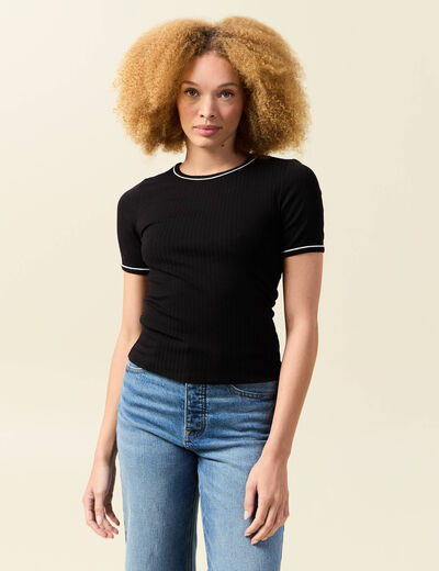 T-shirt ajusté court manches courtes noir femme