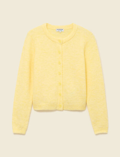 Gilet col rond jaune pastel femme