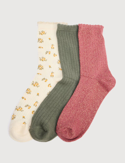Lot de 3 paires chaussettes hautes creme femme