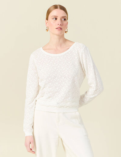 Gilet manches longues ajouré ecru femme