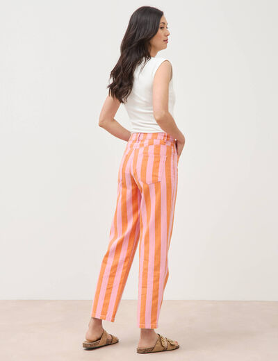 Jeans droit cropped taille haute ray&eacute; orange femme