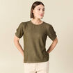 T-shirt manches courtes brillant vert kaki femme