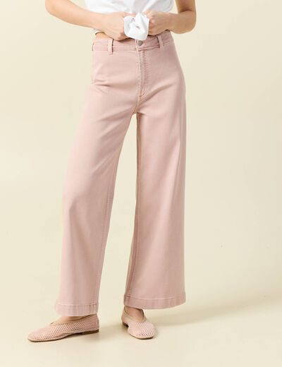 Jeans large cropped taille haute rose clair femme