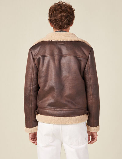 Blouson droit simili cuir taupe homme