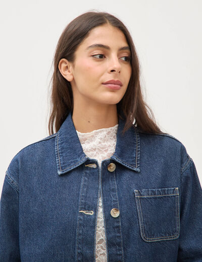 Veste en jeans manches longues denim brut clean femme