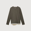 T-shirt droit col rond manches longues vert fonc&eacute; homme