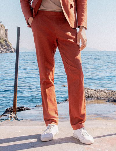 Pantalon chino marron cognac homme