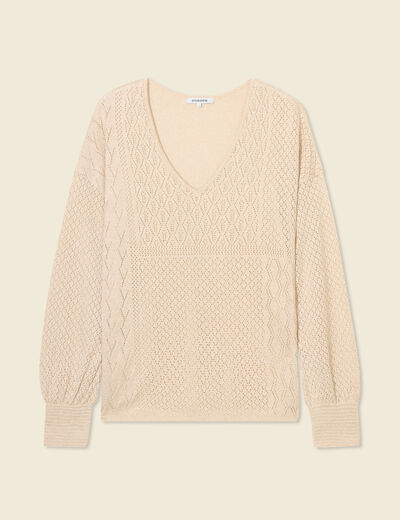 Pull manches longues ajouré creme femme
