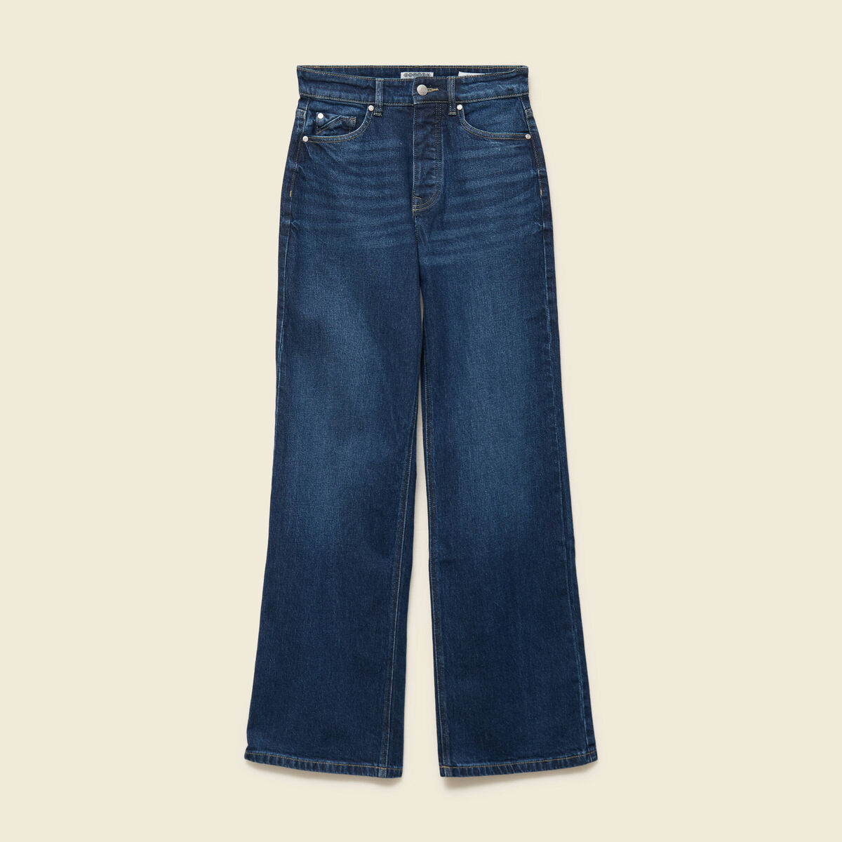 Jeans large taille haute denim brut femme