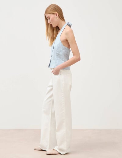 Jeans wide leg taille bascul&eacute;e denim blanc femme