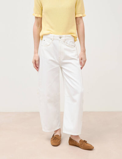 Jeans barrel taille haute 7/8&egrave;me denim blanc femme