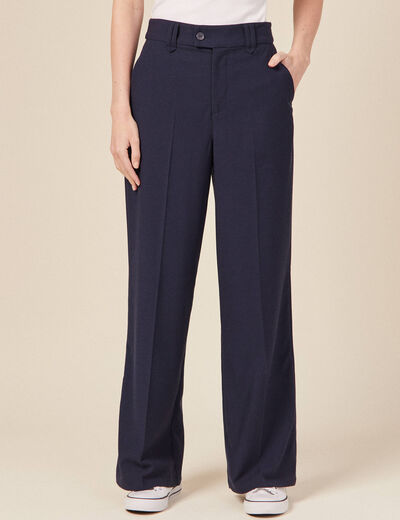 Pantalon city large à pinces bleu marine femme