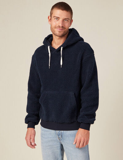 Sweat à capuche sherpa bleu marine homme