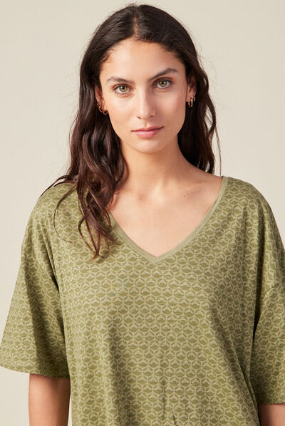 T-shirt manches courtes vert kaki femme