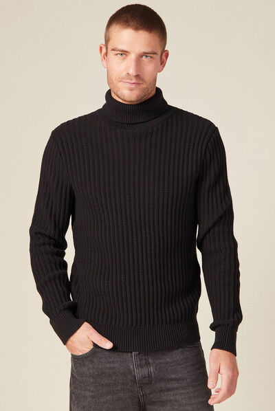 Pull manches longues col roulé noir homme