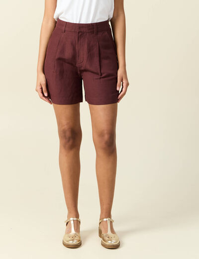 Short droit avec pinces bordeaux femme