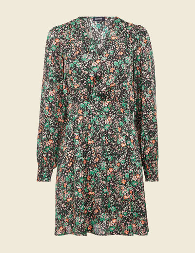 Robe taille marquée à volants noir femme
