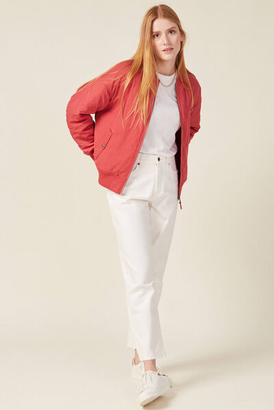 Jeans straight 5 poches denim blanc femme