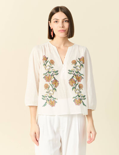 Blouse manches 3/4 blanc femme