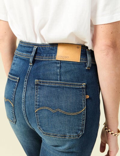 Jeans bootcut cropped taille haute denim brut femme