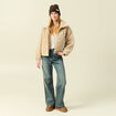 Jeans large taille haute bleu gris femme