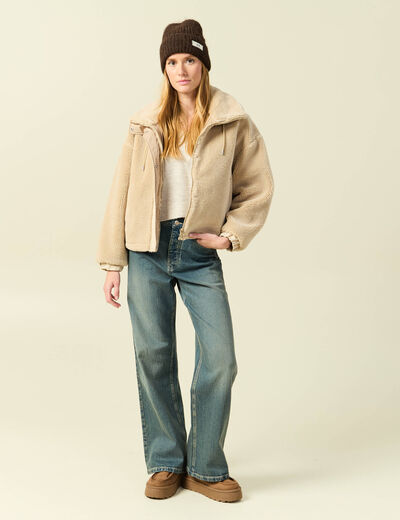 Jeans large taille haute bleu gris femme