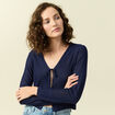 Gilet droit court manches longues bleu marine femme
