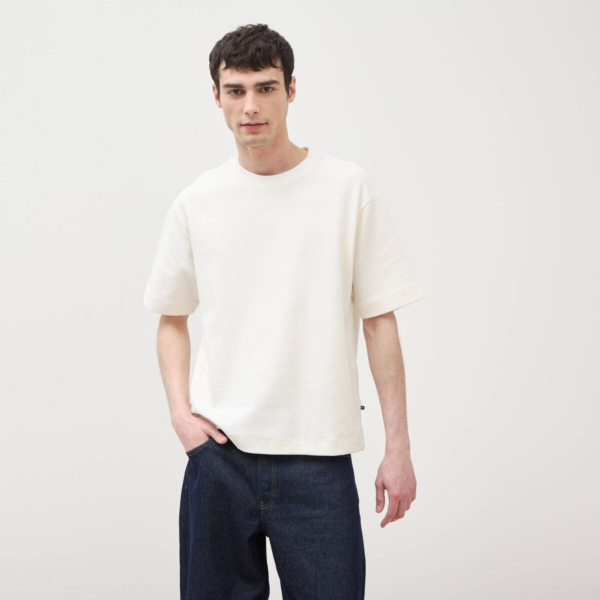 T-shirt ample col rond manches courtes ecru homme