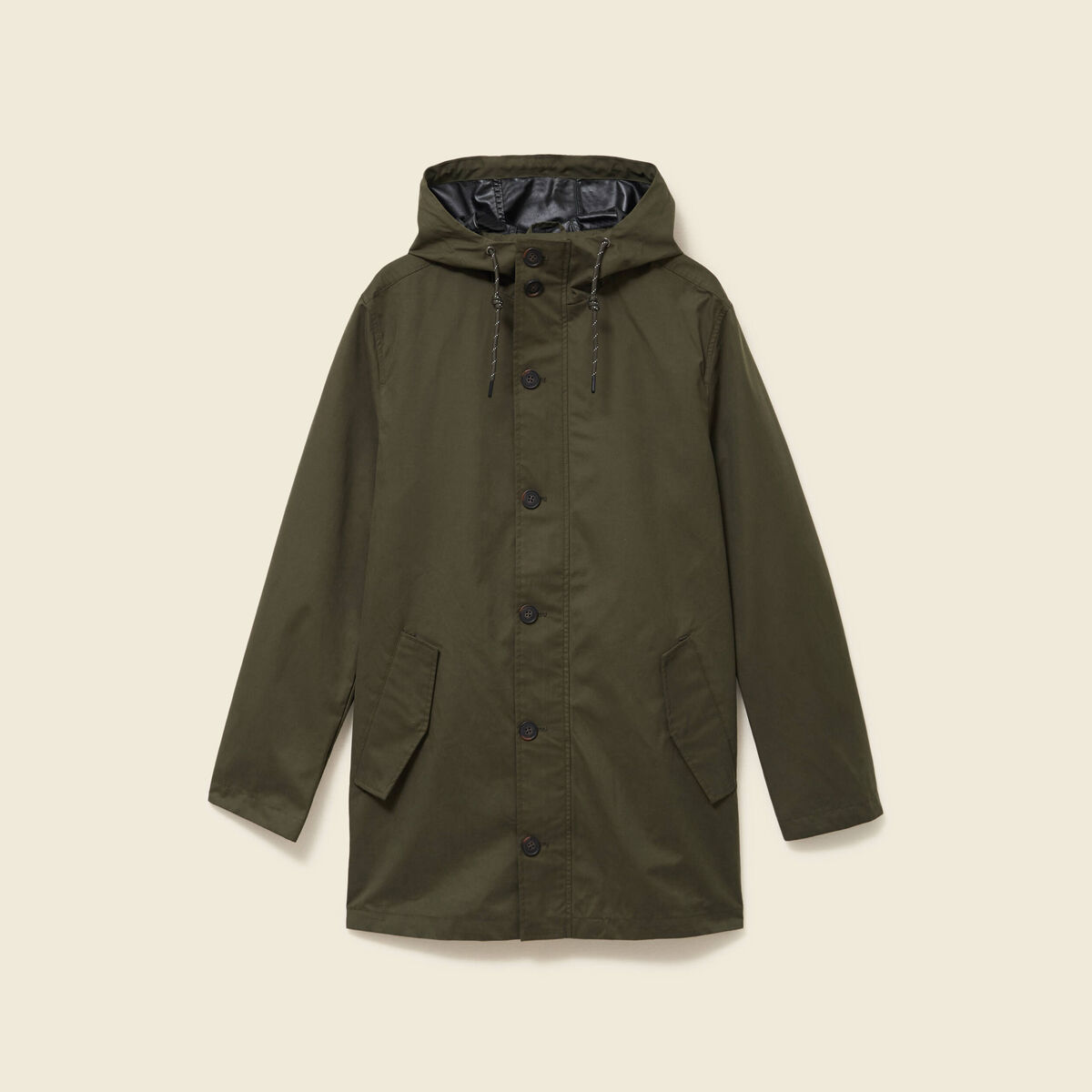 Parka d&eacute;perlante droite mi-longue vert kaki homme