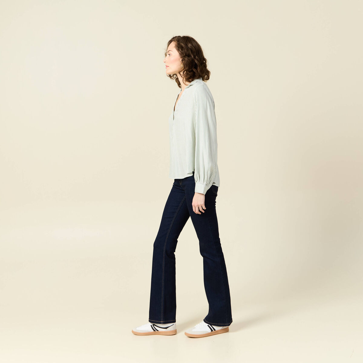 Blouse manches longues vert olive femme