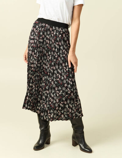 Jupe longue droite pliss&eacute;e noir femme